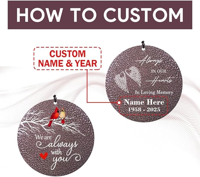 Personalized Sympathy Wind Chimes, Cardinal Wind Chimes, Wind Chime for Loss of Loved Father/Mother/Lover, Commemorative Sympathy Bereavement Gifts for Condolences/Funeral