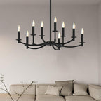 Round Black Chandeliers, Modern Candle Hanging Lights, LED Pendant Lighting Ceiling for Dining Room Bedroom Kitchen Island Farmhouse Living Room (Black-A 9Lights)