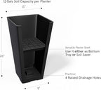 LA JOLIE MUSE 26 inch Tall Black Planters for Outdoor Plants,Set of 2 Tapered Planters with Trays,V-Shape Rectangular Garden Planters for Front Door, Patio and Deck