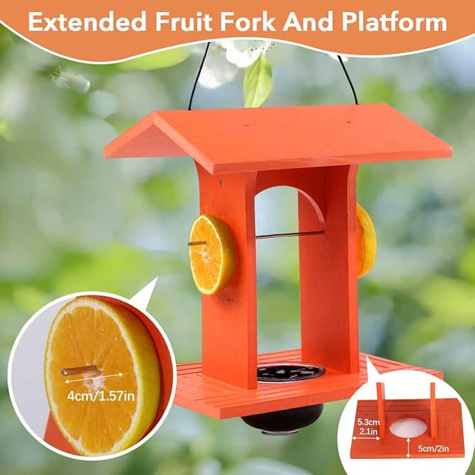 Oriole Feeder for Outdoors Hanging with Gift Box, Durable Plastic Oriole Jelly Feeder with Fruit Holder & 6oz Glass Bowl, Bird Feeder for Orioles with Roof Rain Protection for Garden, Patio, Backyard