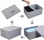 HOONEX Linen Foldable Storage Bins with Lids, 2 Pack, Storage Boxes with Carrying Handles and Sturdy Heavy Cardboard, 16.5" L x 11.8" W x 7.5" H for Shoes, Books, Clothes, Light Grey