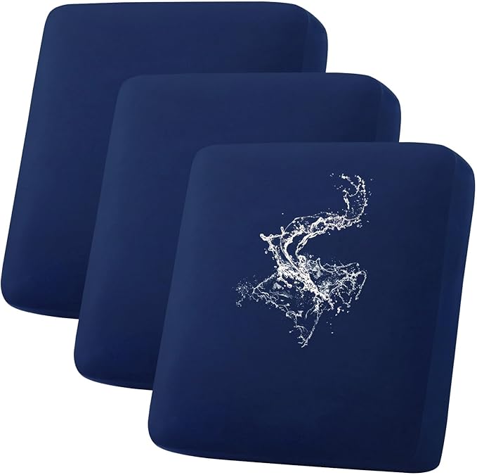 hyha Waterproof Couch Cushion Covers, Stretch Sofa Couch Seat Slipcover for Dog Washable, Non-Slip Waterproof Outdoor Cushion Covers for Patio Furniture Replacement (3 Pieces, Navy)