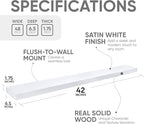 Homeforia White Floating Shelves 42 inch, High End Solid Real Wood 42inch Floating Shelf for Wall Mounted, White Wooden 42in Long Floating Shelves, Heavy Duty Bracket, 42 X 6.5 X 1.75 inches, Set of 2