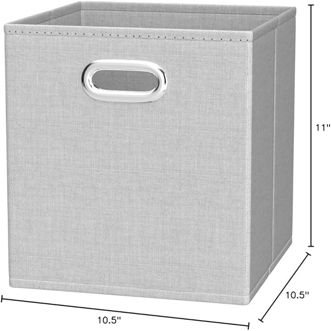 Amazon Basics Collapsible Cube Storage Organizer Bins, 6-Pack, 10.5 x 10.5 x 11 inches, Light Grey
