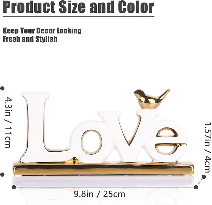 Love Sign Decoration,White and Gold Love Signs for Home Decor Statue,Modern Bird Sculpture Personalized Love Decor,Gold Style Figurine Decorative Ornaments for Living Room,Bedroom,Desktop,Cabinets
