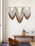 large macrame wall hanging - Boho Tapestry Macrame Wall Decor Art- Chic Bohemian Handmade Woven Tapestry Home Decoration for Bedroom Living Room Apartment Wedding Party - 43"x32" (Beige-Brown)