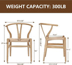 Wishbone Chair Natural Solid Wood Dining Chair/Hans Wegner Y Chair Rattan and Wood Accent Armrest Chairs Set of 2 (Ash Wood + Natural)