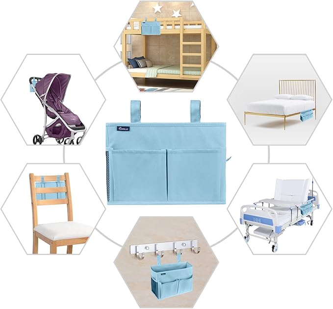 Surblue Bedside Caddy Hanging Organizer Bedside Storage Bag for Bunk and Hospital Beds (Small, Skyblue)