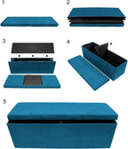 Sorbus Storage Ottoman Bench – Collapsible/Folding Bench Chest with Cover – Perfect Toy and Shoe Chest, Hope Chest, Pouffe Ottoman, Seat, Foot Rest, – Contemporary Faux Suede (Teal)