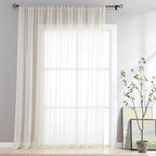 FMFUNCTEX Linen Sheer Sliding Door Curtains for Bedroom, Beige Curtains 96 Inches Long Window Curtain Drapes for Living Room, Natural Patio Glass Door Extra 100 Wide Curtain, Rod Pocket 1 Panel