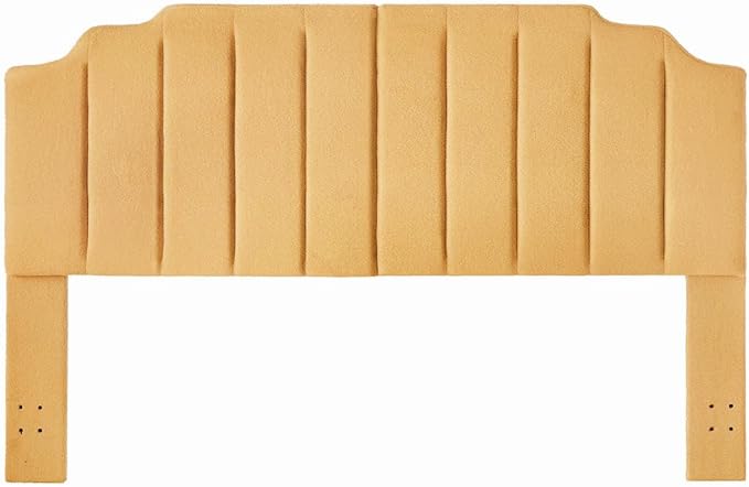 24KF Yellow Teddy Fabric Tufted King Upholstered Headboard, Modern Vertical Channel Design California King Headboard with Stepped Silhouette Top Edge,6026-K-Teddy Yellow