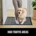 GORILLA GRIP 100% Waterproof All-Season WeatherMax Doormat US Designed Natural Rubber, Stain and Fade Resistant, Low Profile Indoor Outdoor Door Mats, Easy Clean Patio Mat, 17x29, Steel Chevron