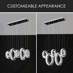 Buccleuch Modern Crystal Chandelier, Dimmable LED Ceiling Light Fixture 5-Ring Adjustable Stainless Steel Pendant Light, Silver Crystal Chandeliers for Dining Room, Bedroom, Living Room - Cool White