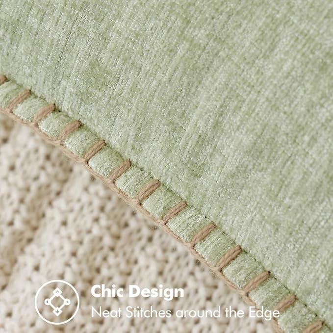 MIULEE Pack of 2 Couch Throw Pillow Covers 18x18 Inch Light Green Farmhouse Decorative Pillow Covers with Stitched Edge Soft Chenille Solid Dyed Spring Pillow Covers for Sofa Bed Living Room