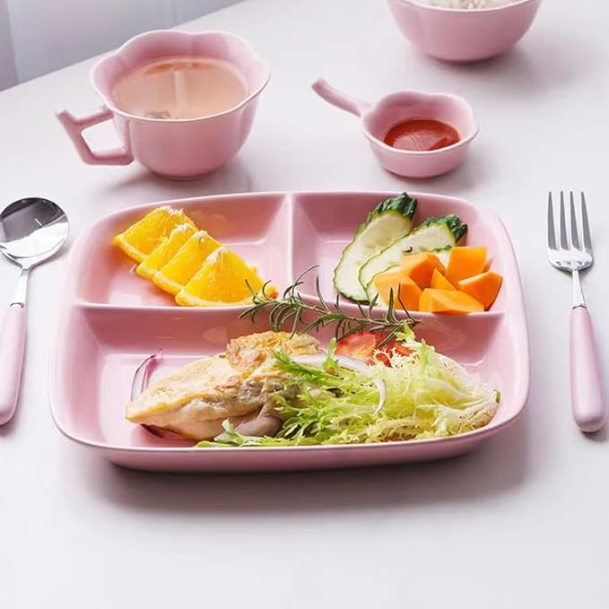 10 Inch Portion Control Divided Plates for Healthy Eating, 4PCS Unbreakable Wheat Straw Dinner Plate BPA Free, Plates for Kids Adults Picnic,Reusable Plates (4 PACK)