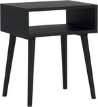 NTC Solid Oak Zoe Nightstand, Mid Century Modern Side Table Bedroom, Bedside Furniture, Night Stand, End Table, Easy Assembly - Burnt Black