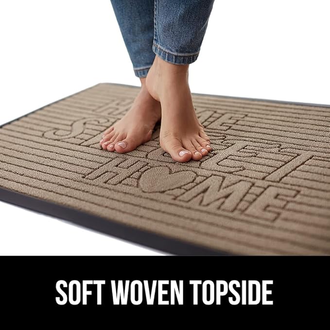 GORILLA GRIP 100% Waterproof All-Season WeatherMax Doormat, 47x35, US Designed Natural Rubber, Stain and Fade Resistant, Low Profile Indoor Outdoor Door Mats, Easy Clean Patio Mat, Home Sweet Home