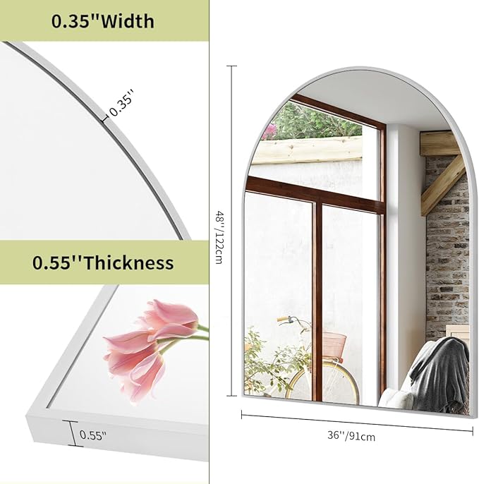 BEAUTYPEAK 36"x48" Arch Bathroom Mirror, Wall Mounted Vanity Metal Frame Mirror for Bedroom, Entryway, Living Room, Silver