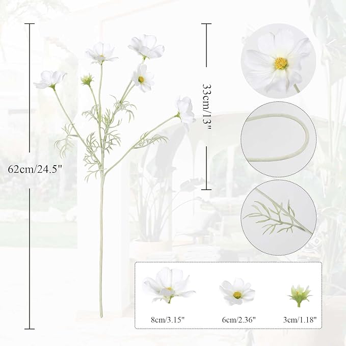 IPOPU White Daisy Flowers Artificial Cosmos 5PCS White Fake Wildflowers 24.5" Silk Flowers with Stems for Home Decor Indoor Artificial Daisies for Wedding Bouquets Floral Craft