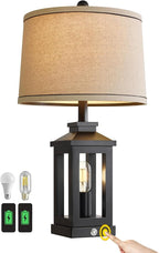 23.75" Retro Farmhouse Black Table Lamp for Living Room Bedroom Nightstand Single Pack Touch Control Bedside Nightlight Vintage Modern Lamp with USB C+A Ports and 2 Light Sources