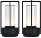 Portable Metal Table Lamp for Indoor/Outdoor ,Rechargeable Cordless LED Lamp, 3-Colour Infinitely Dimming Battery Powered Small Desk Lamp, Restaurant/Bedroom/Bar/Coffee/Camping Light (Black Set of 2)