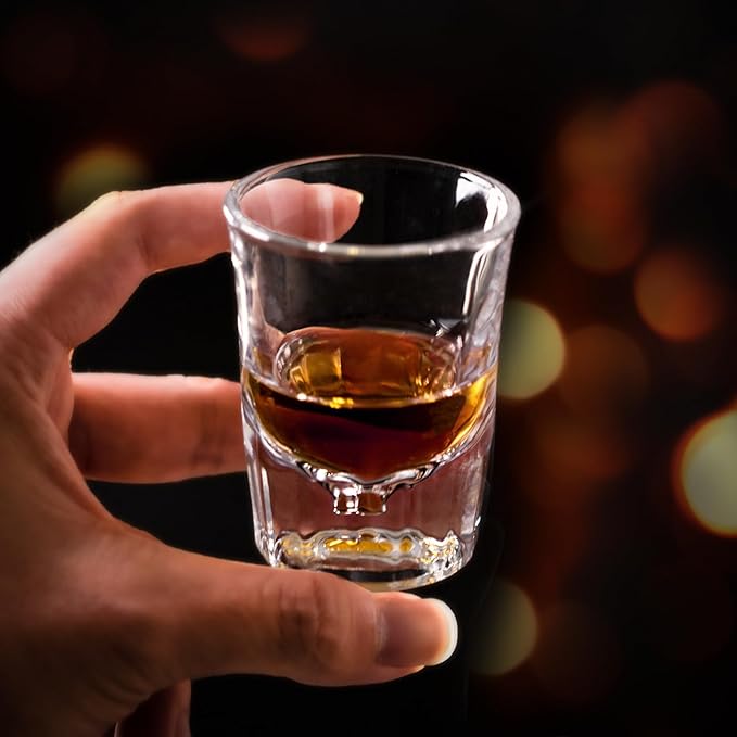 KAMMAK 2 Pack Shot Glasses Bulk 2.5oz Cool Shot Glasses with Heavy Base for Whiskey, Vodka in Bar And Party Gifts for Men, Whisky Lovers, Wedding, Anniversary, Birthday