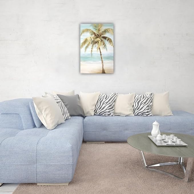 LURENCZH Tropical Beach Canvas Wall Art Seaside Palm Tree Picture Wall Decor Ocean Scenery Painting Prints for Bathroom Decor Framed(Beach-1,20.00" x 30.00")