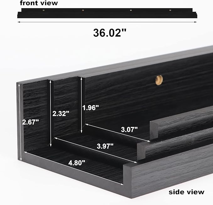 Giftgarden 36 Inch Black Floating Shelves for Wall Woodgrain Picture Ledge Large Photo Shelf for Bedroom Living Room Kitchen Bathroom Storage Shelving, Set of 3 Different Sizes