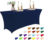 IVAPUPU 8FT Table Cloth for Rectangular Fitted Events Stretch Jean Blue Table Covers Washable Cover Spandex Tablecloth Protector for Party, Wedding, Cocktail, Banquet, Festival