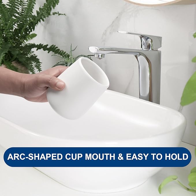 Bathroom Tumbler Cup Ceramic 2Pcs 13.5oz Reusable Toothbrush Cup 400ml, Toothbrush Holder Adequate for Your Bathroom (White)