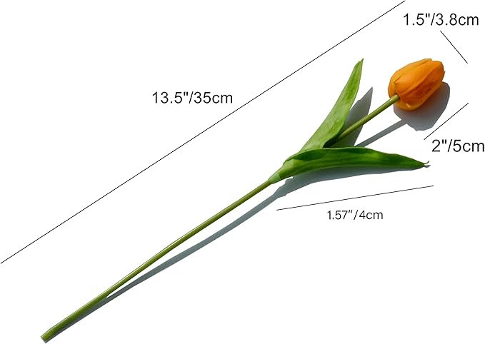 Mandy's Artificial Tulips 20 Stems Orange PU Faux Flowers for Wedding Home Decor 13.5 Inch