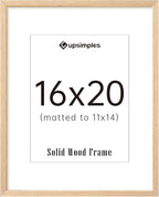upsimples 16x20 Frames, Natural Solid Wooden Picture Frames, Display 11x14 with Mat or 16 x 20 Without, Vertical or Horizontal Wall Hanging, 1 Pack, Natural