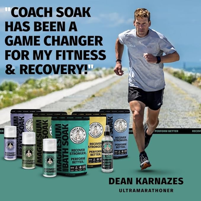 Coach Soak Recovery Bath Soak - Alternative to Epsom Salt Bath Soak - Fast-Absorbing Pure Magnesium Flakes with 21 Minerals, Bath Salts & Essential Oils - 9 lb (Pack of 3)