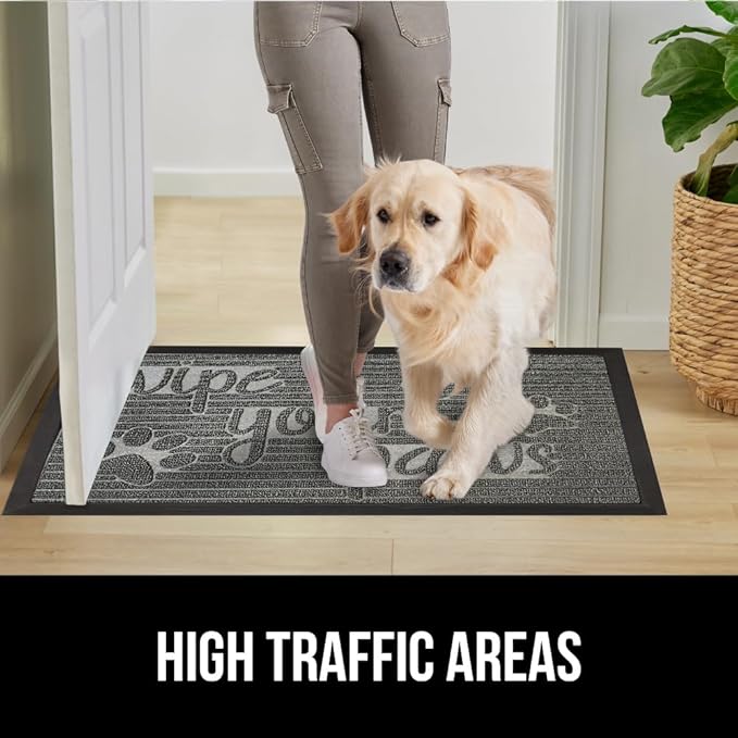 GORILLA GRIP 100% Waterproof All-Season WeatherMax Doormat 35x23, US Designed Natural Rubber, Stain and Fade Resistant, Low Profile Indoor Outdoor Door Mats, Easy Clean Patio Mat, Stone Paws