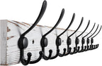 32.2'' Large Coat Rack Wall Mount Coat Hooks with 8 Metal Black Triple-Hooks Old White Pine Real Wood Plank Hat Rack for Wall Hooks