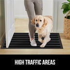 GORILLA GRIP 100% Waterproof All-Season WeatherMax Doormat US Designed Natural Rubber, Stain and Fade Resistant, Low Profile Indoor Outdoor Door Mats, Easy Clean Patio Mat, 23x35, Black Stripe