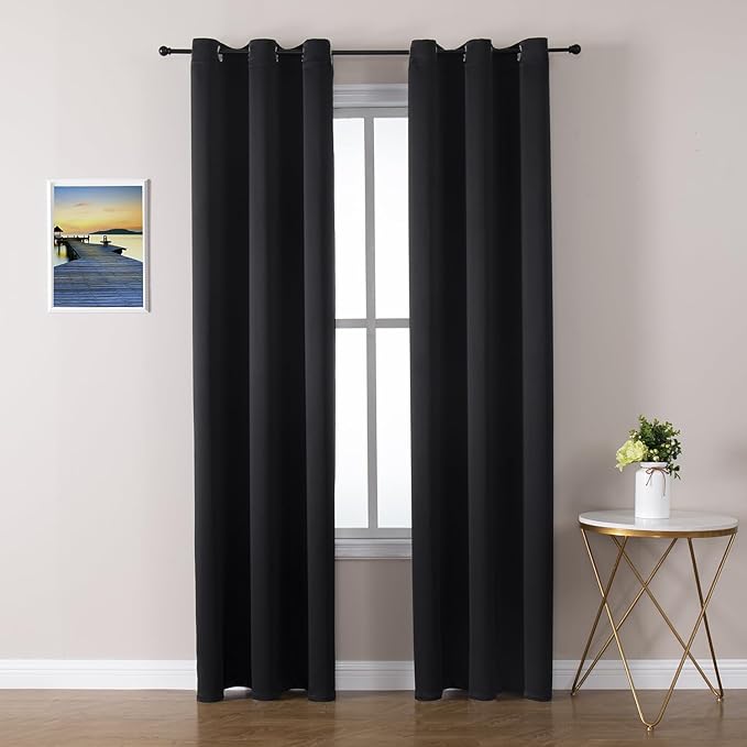 ChrisDowa Blackout Curtains 72 inches Long for Bedroom - 2 Panels Set Grommet Thermal Insulated Room Darkening Curtains for Living Room (Black, 42 x 72 Inch)