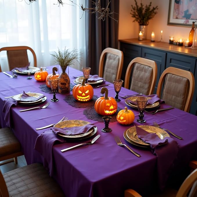 sancua Rectangle Tablecloth - 54 x 120 Inch - Stain and Wrinkle Resistant Washable Polyester Table Cloth, Decorative Fabric Table Cover for Dining Tables, Buffet Parties and Camping, Purple
