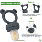 JEXFUN Silicone Baby Food Feeders + Freezer Tray for Batch Prep, Introduce New Foods Safely, Double as Silicone Teething Toys, BPA Free Silicone Feeder for Safe Infant Self Feeding - (Dark Grey)