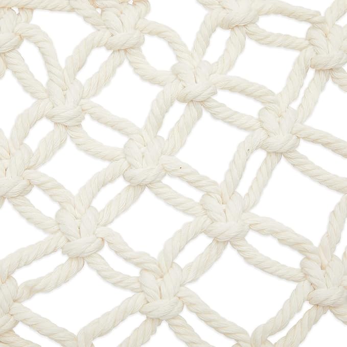 Okuna Outpost Macrame Hanging Fruit Basket Hammock for Kitchen - 6 x 25 x 15 in - White Cotton Modern - Under-Cabinet Storage with 2 Hooks for Bananas