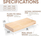 Homeforia Wood Floating Shelf 12 inch, High End Solid Natural Wood 12inch Floating Shelves for Wall Mounted, Unfinished Small Wooden Floating Shelves, Heavy Duty Bracket, 12 X 6.5 X 1.75 in, Set of 4