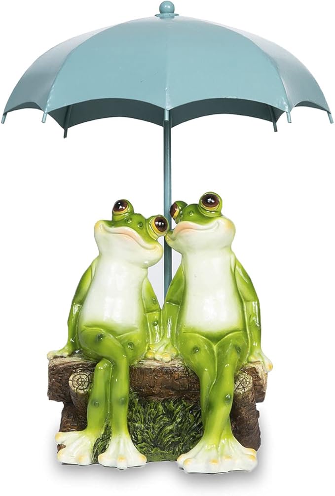 Frog Statue Garden - Resin Happy Couple Frogs on Bench Figurines - Summer Decorations for Patio, Yard, Lawn, Porch - Cute Garden Frog Decor - Ornament Gift
