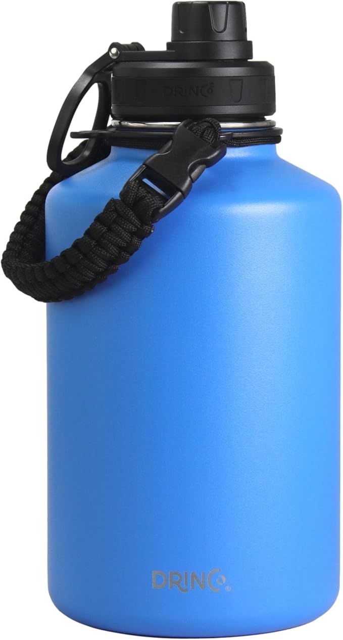 Drinco Stainless Steel Water Bottle Spout Lid Vacuum Insulated Double Wall Water Bottle Wide Mouth (64oz 40oz 32oz 22oz 18oz 14oz) Leak Proof Keep Cold Sport Camping Hiking (64 oz, 64oz Royal Blue)