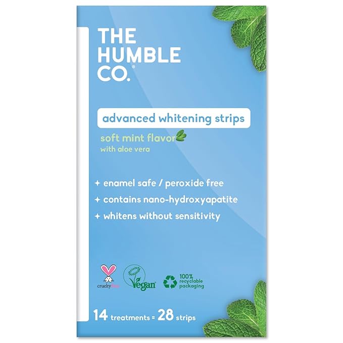 The Humble Co. Advanced Whitening Strips – Sensitive Teeth Whitening Strips, Enamel Safe and Peroxide Free for Sensitive Teeth, Vegan and Cruelty Free (14 Treatments, 28 Count)