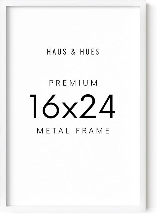 HAUS AND HUES 16x24 White Picture Frame - White 16x24 Frame Aluminum, Vertical & Horizontal Hanging, Shatterproof Plexiglass - Ideal for Home, Room, Office Decor (16x24 in, White)