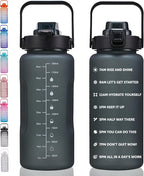 64oz,100oz,128oz Large Motivational Water Bottle with Time Marker, Leakproof & BPA Free Half Gallon Big Water Bottle with Straw Handle Tritan Frosted Water Jug for Gym,Fitness,Outdoor Sports
