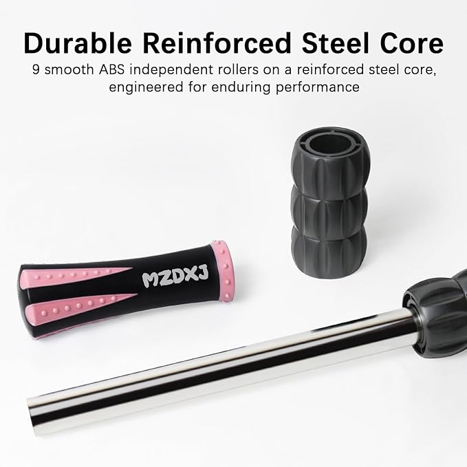 Muscle Roller Stick for Athletes - Deep Tissue Fascia Blaster & Roller Massager for Myofascial Pain Relief - Handheld Physical Therapy & Recovery Tool(Pink black-18 inch)