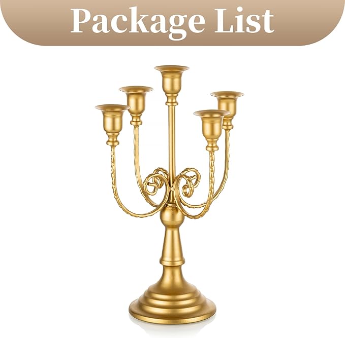Sziqiqi Gold Candlestick Holder Candelabra - Taper Candle Holders for Wedding Centerpiece 5-Arms Candle Stick Stands for Candlelight Dinner Table Christmas Mantel Festivals