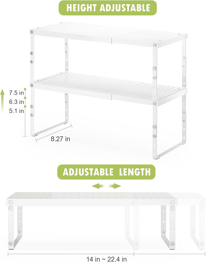 Expandable Cabinet Organizer Shelf With Adjustable Height, Stackable Kitchen Countertop Organizer Rack, Adjustable Shelf Riser For Kitchen Counter, Pantry, Cupboard, Desk, Tabletop