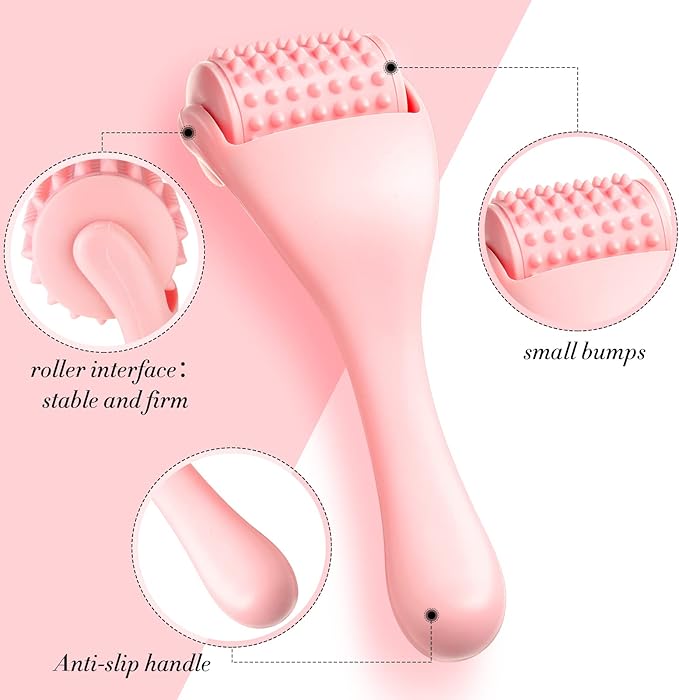 Tondiamo 2 Pcs Muscle Roller Stick Fascia Body Cellulite Face Muscle Massage Roller Manual Massage Tools for Muscles Relief Neck Arm Back Leg Body Roller Deep Trigger Points Release Roller (Pink)